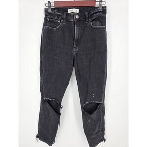 Abercrombie‎ & Fitch The Mom High rise black denim jeans distressed Size 0 Short